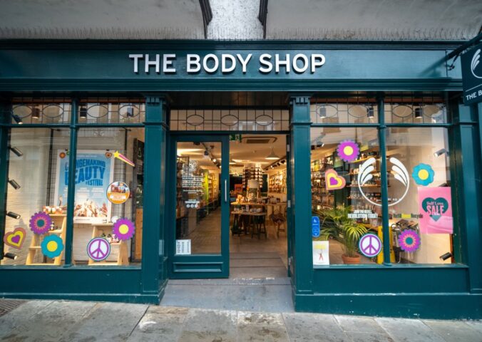 Photo shows the front of a branch of The Bodyshop, a UK bath, cosmetics, and beauty brand that was previously 100 percent vegan but no uses some animal ingredients