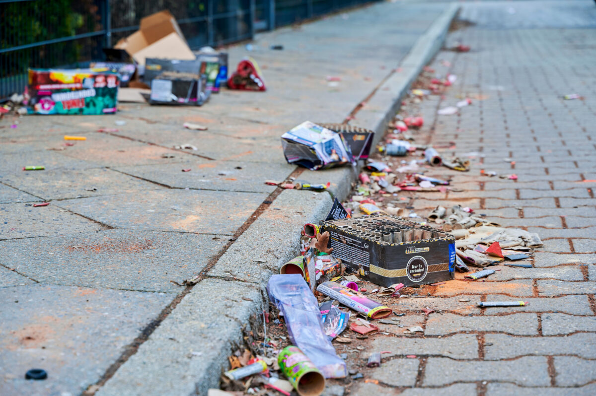 Photo shows firework-based litter left on the streets of Berlin, Germany, after New Year's Eve celebrations on January 1, 2023. The Netherlands, Germany's immediate neighbor to the north-west, has just banned fireworks