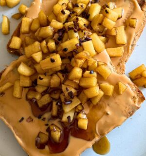 zero waste caramelized apple toast with peanut butter