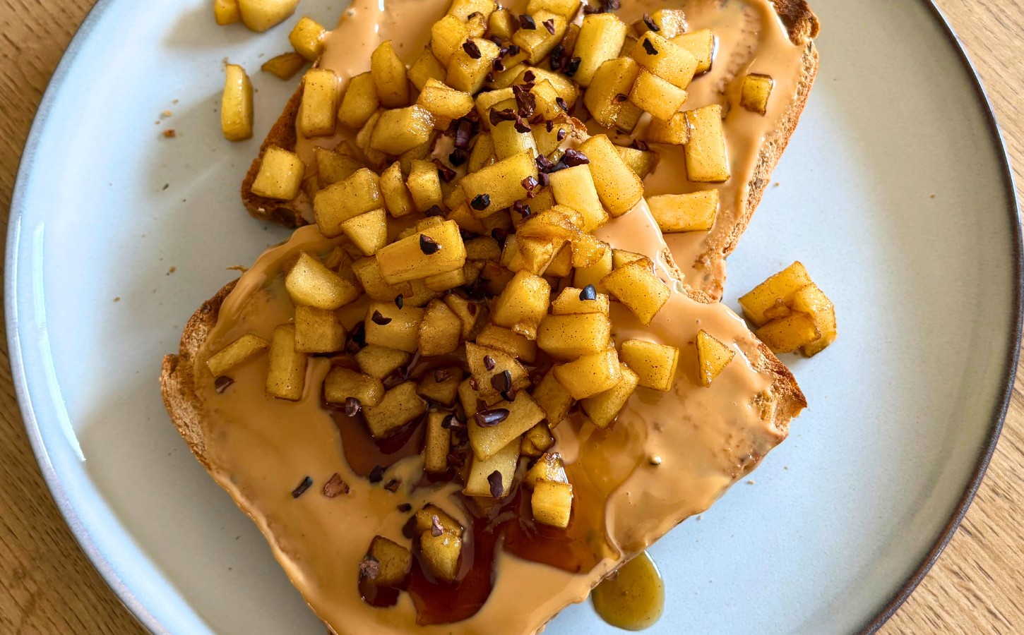 zero waste caramelized apple toast with peanut butter