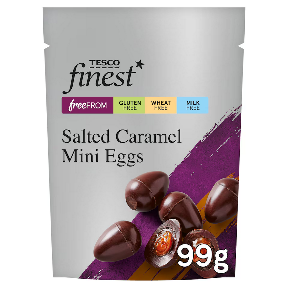 Photo shows the Tesco Finest Salted Caramel Mini Eggs. Photo shows the NoMo "Ultimate Egg." These are the best vegan Easter eggs of 2026 so far.