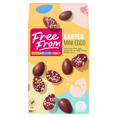 Photo shows a pack of Asda's sprinkle-coated mini eggs. Photo shows a three-pack box of the Mummy Meegz Chuckie Eggs. Photo shows Asda's "exceptional" free from dark chocolate and raspberry egg. Photo shows the Moo Free chocolate "egg hunt kit." Photo shows the Tesco Finest Salted Caramel Mini Eggs. Photo shows the NoMo "Ultimate Egg." These are the best vegan Easter eggs of 2026 so far.