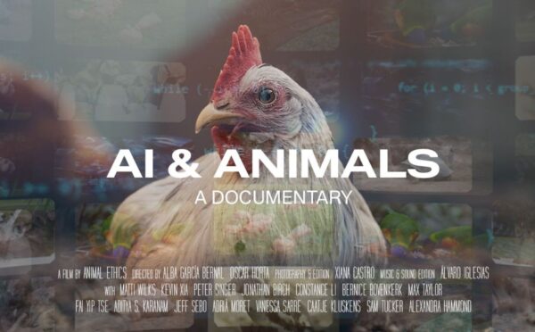 Shows the poster for the new documentary film 'Animals & AI' which explores how the technology could positively or negatively affect animal farming