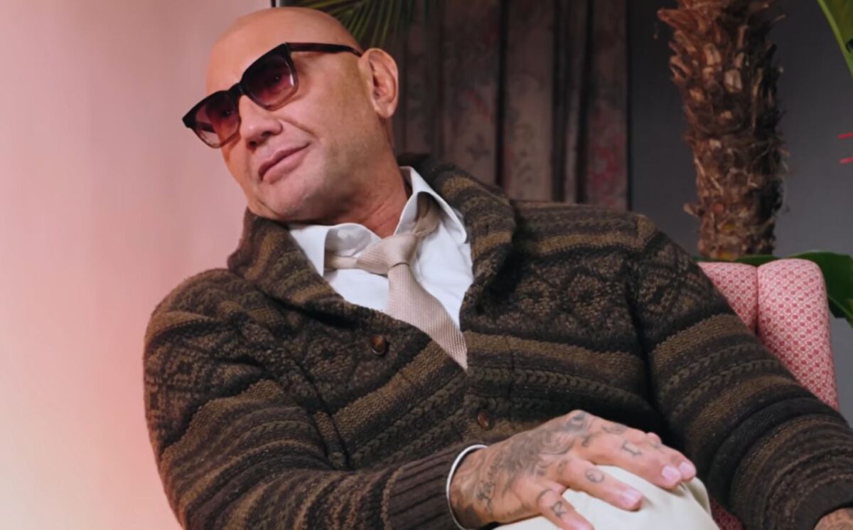 Photo shows Dave Bautista in a recent appearance on COMPLEX’s “GOAT Talk” show on YouTube, where he answered questions with his "The Wrecking Crew" co-star Jason Momoa. Dave Bautista has been dairy-free for more than 20 years