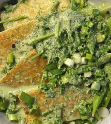 herb miso coconut bowl with edamame, sugar snap peas, and more