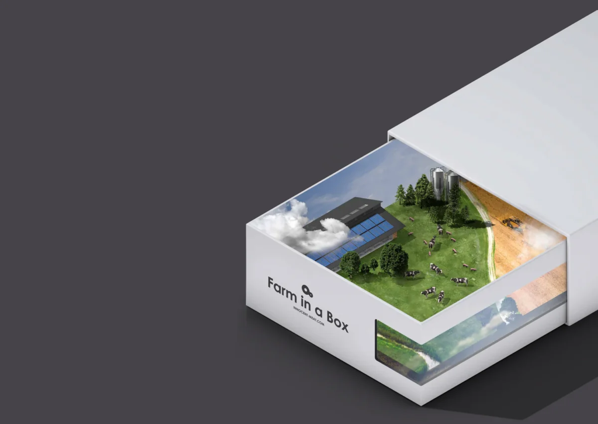 Photo shows Innocent Meat's "farm in a box" mock-up, which illustrates its "plug-and-play" cultivated meat production system