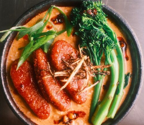Korean-Style Glazed Beyond Tenders With Coconut Broth and sticky rice