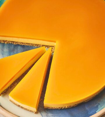 mango and cashew cheesecake with ginger biscuits, tofu, dates, and maple syrup