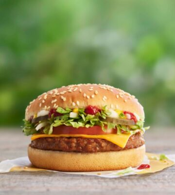 Photo shows the McDonald's McPlant burger. While McDonald's UK just cut most of its meat-free menu items, the McPlant remains available for now
