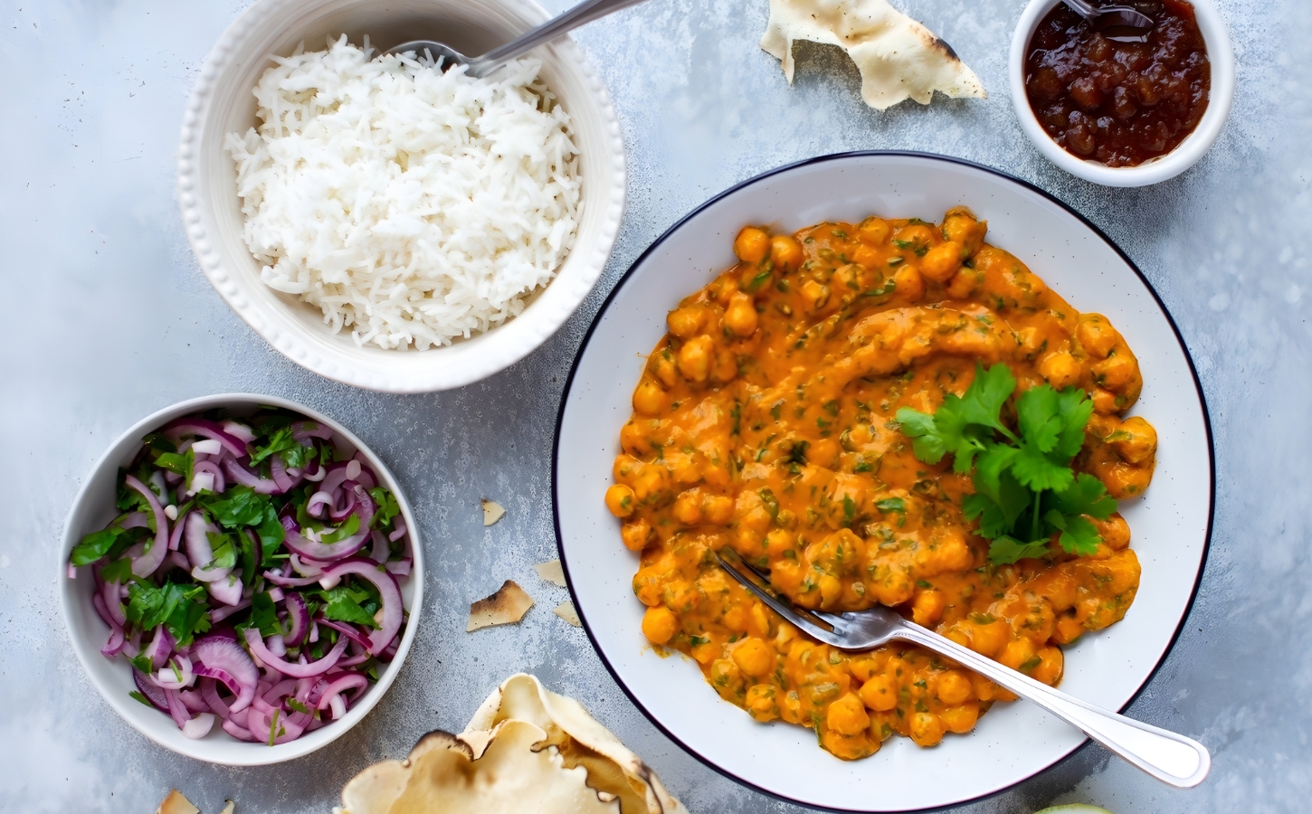 roasted red pepper and chickpea korma with pumpkin and coconut milk