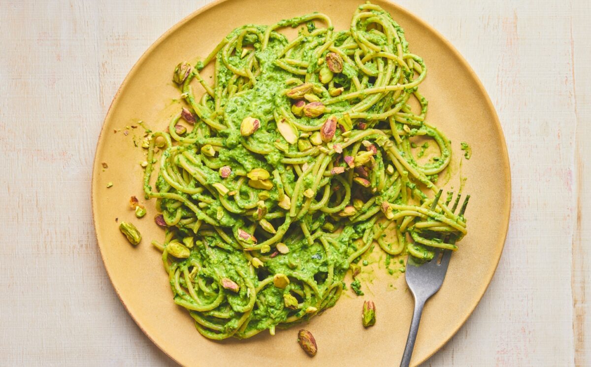 spinach and pistachio spaghetti with silken tofu and nutritional yeast recipes that use nutritional yeast