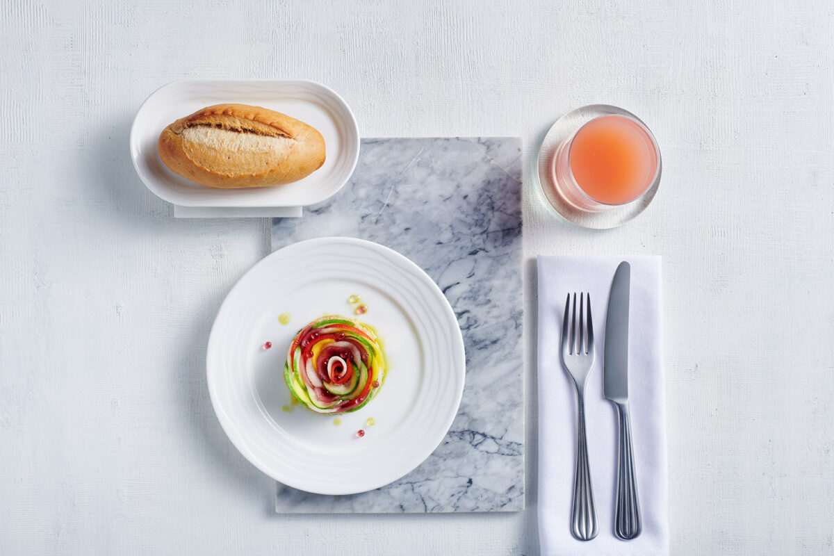 Photo shows one of the meals from the expanded plant-based and vegan menu available on Emirates flights