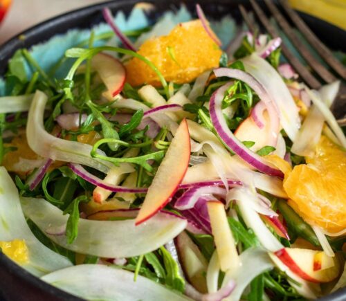 Apple, fennel and orange salad with a simple olive oil dressing