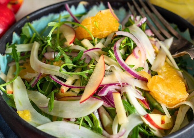 Apple, fennel and orange salad with a simple olive oil dressing