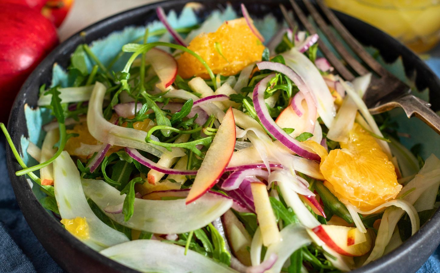 Apple, fennel and orange salad with a simple olive oil dressing