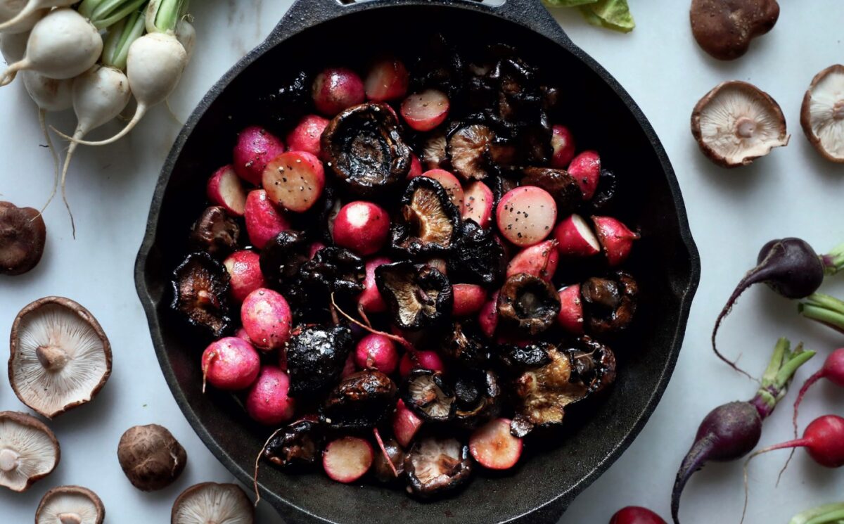 balsamic mushrooms and radishes for mood boosting