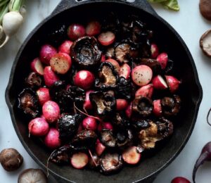 balsamic mushrooms and radishes for mood boosting