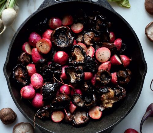 balsamic mushrooms and radishes for mood boosting