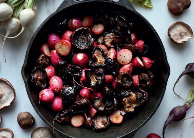 balsamic mushrooms and radishes for mood boosting