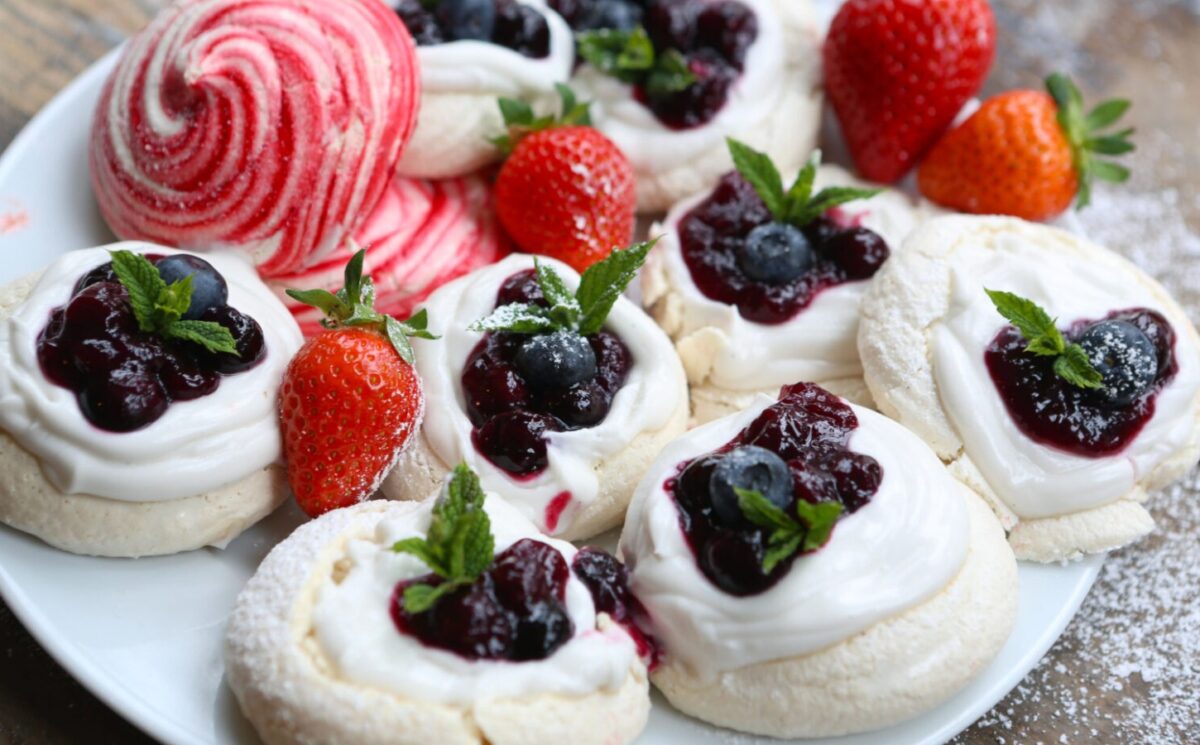 blueberry and whipped cream meringue nests for your next tea party