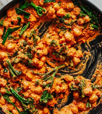 Creamy Romesco Chickpeas with silken tofu and jarred red bell pepper