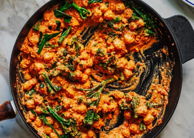Creamy Romesco Chickpeas with silken tofu and jarred red bell pepper