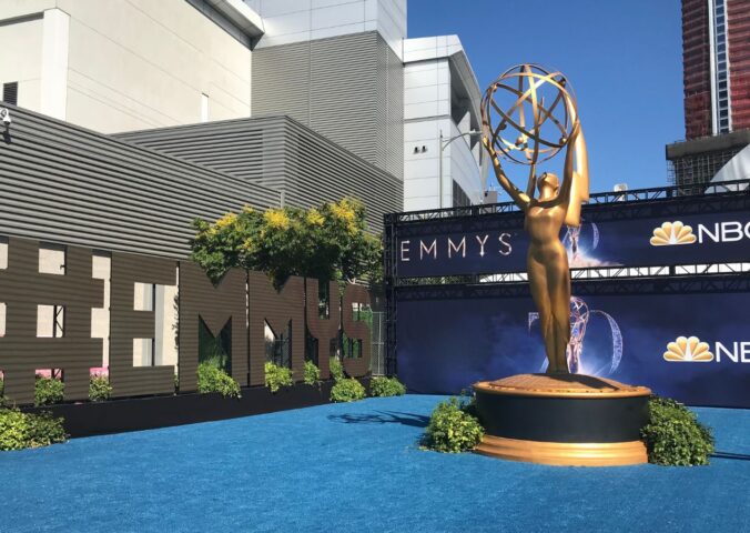 Photo shows the blue carpet at the 2018 Emmy Awards, or the "Emmys," as organized by The Academy of Television Arts & Sciences (ATAS). The Emmys will be fur-free from this year