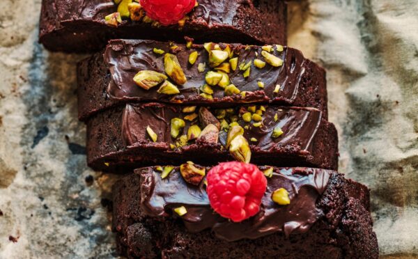 Flourless Chocolate Pistachio Raspberry Torte with almond flour and silken tofu