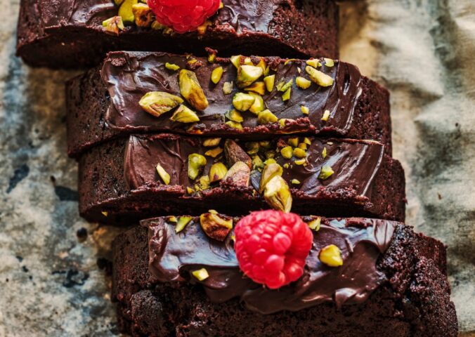 Flourless Chocolate Pistachio Raspberry Torte with almond flour and silken tofu