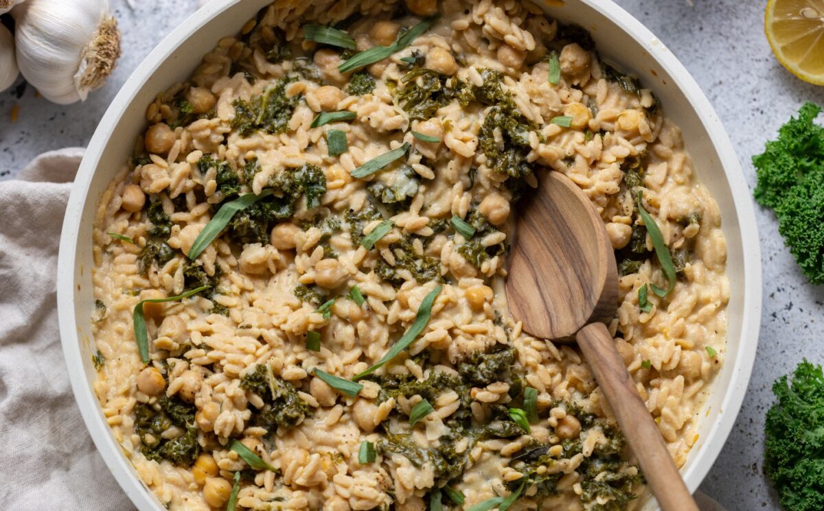 dairy-free garlic butter chickpea skillet for lazy vegan dinners