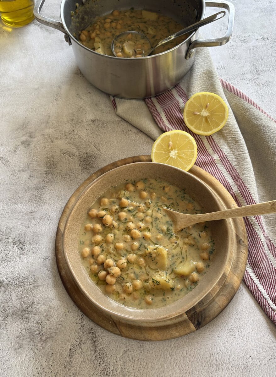 Greek Chickpea Lemon Stew with potatoes, olive oil, and nutritional yeast