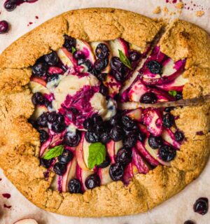 a nectarine and blueberry galette with vegan pastry made of oats for picnic recipes