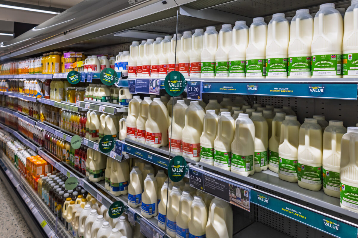 Photo shows the milk and dairy section in a supermarket. A new AHDB report claims that dairy is beneficial for both human health and the environment, but food advocacy NGO ProVeg described the findings as "another exercise in marketing over health and evidence"