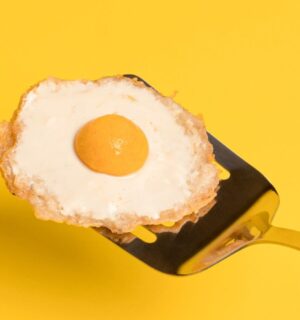 a vegan fried egg with a potato egg white and a sweet potato yolk for most popular breakfast recipes