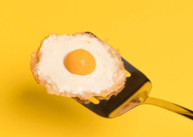 a vegan fried egg with a potato egg white and a sweet potato yolk for most popular breakfast recipes