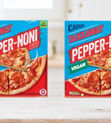 Photo shows Aldi's vegan pepperoni pizza, the stonebacked "Pepper-noni," produced by the Aldi Carlos Takeaway brand