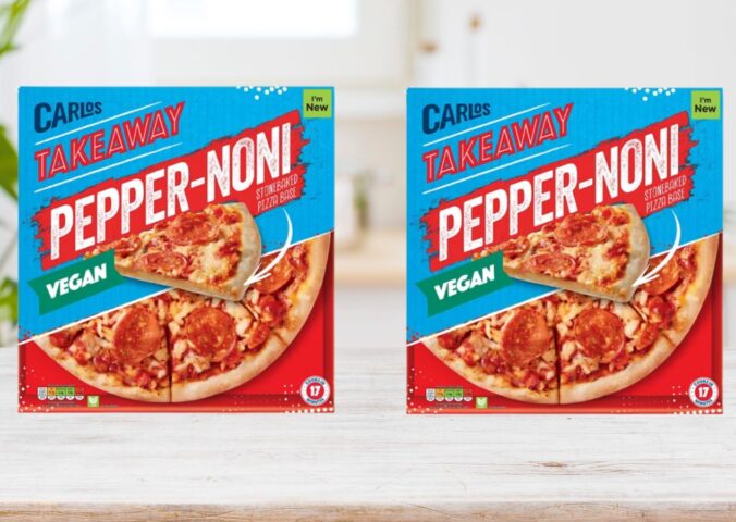 Photo shows Aldi's vegan pepperoni pizza, the stonebacked "Pepper-noni," produced by the Aldi Carlos Takeaway brand