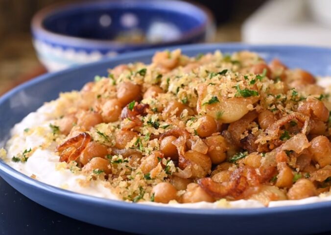 These fried chickpeas with yogurt sauce and herby breadcrumbs are one of Vora's 3 restaurant-style vegan chickpea recipes