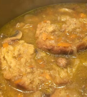 Miyoko's medicinal mushroom soup cooks in a pot