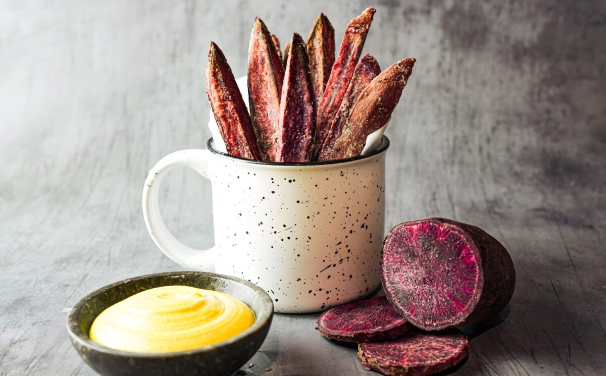 purple sweet potato fries with a simple seasoning