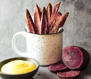 purple sweet potato fries with a simple seasoning