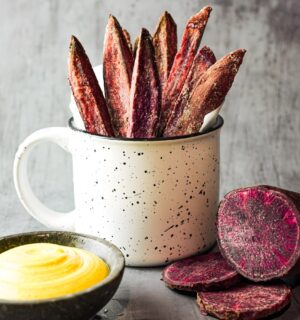 purple sweet potato fries with a simple seasoning