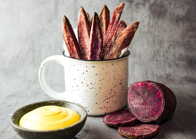 purple sweet potato fries with a simple seasoning