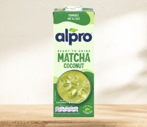 Photo shows a carton of the new Alpro Matcha Coconut milk