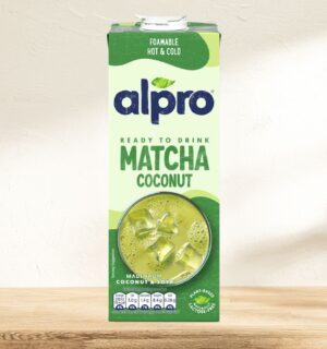 Photo shows a carton of the new Alpro Matcha Coconut milk
