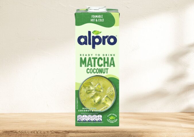Photo shows a carton of the new Alpro Matcha Coconut milk