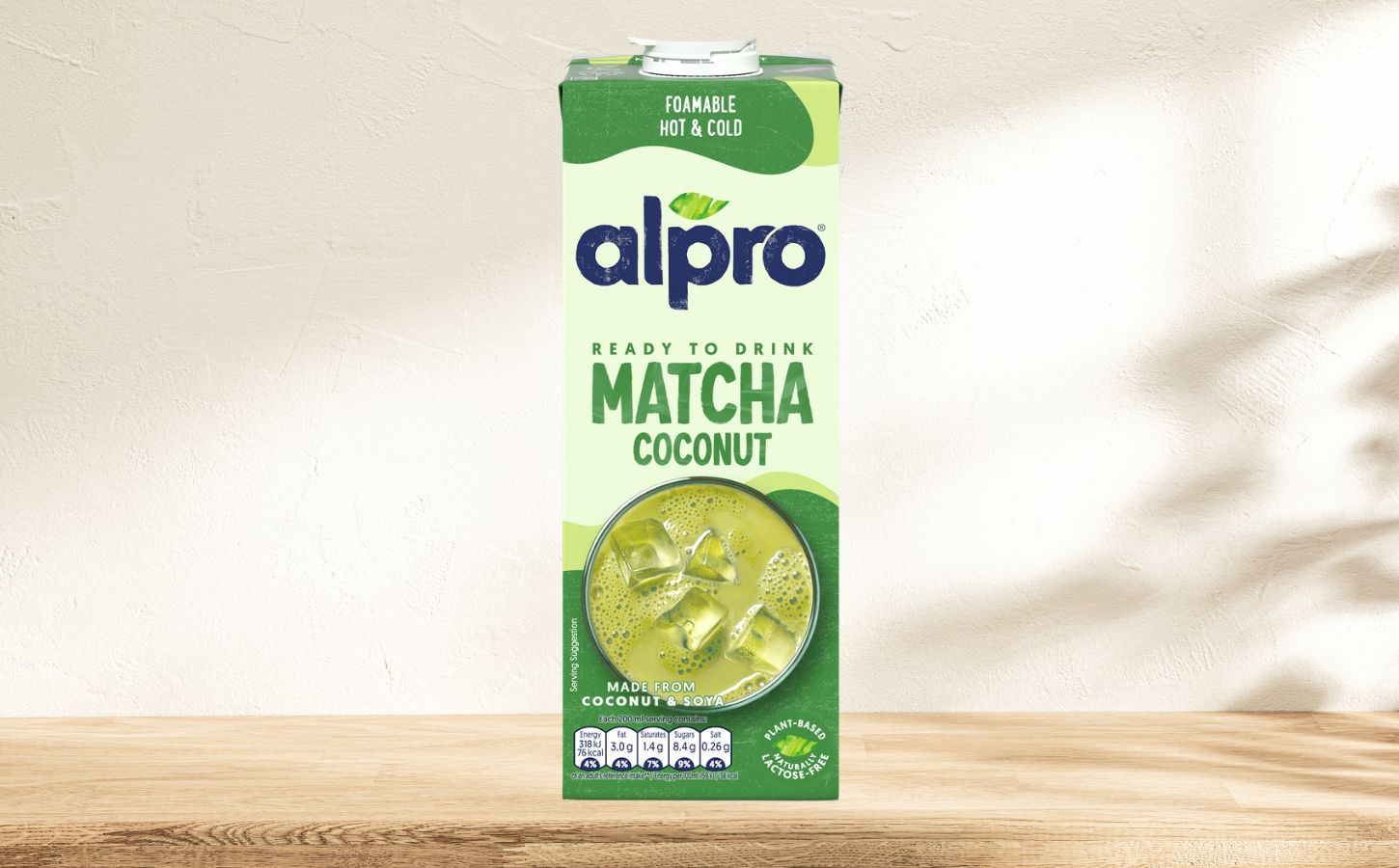 Photo shows a carton of the new Alpro Matcha Coconut milk
