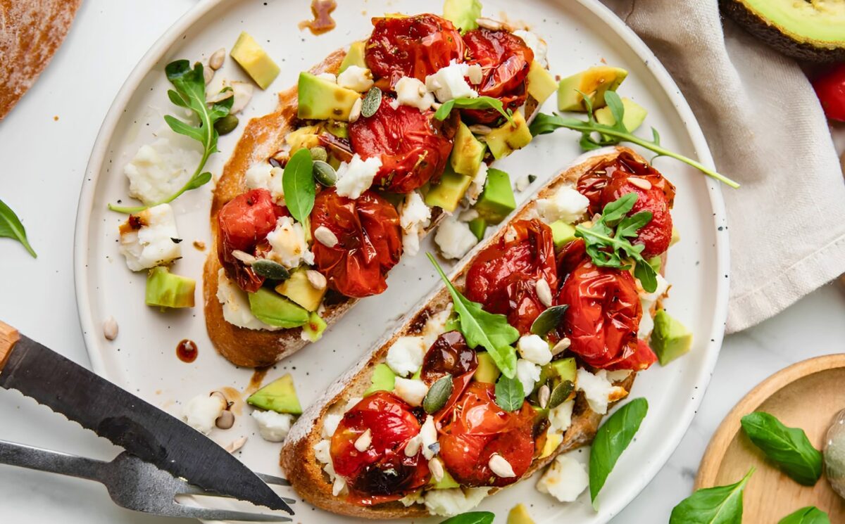 Avocado Sandwiches With Cherry Tomatoes And Feta Cheese