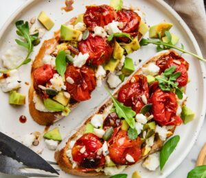 Avocado Sandwiches With Cherry Tomatoes And Feta Cheese