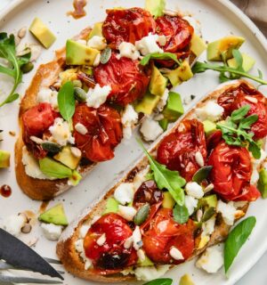 Avocado Sandwiches With Cherry Tomatoes And Feta Cheese